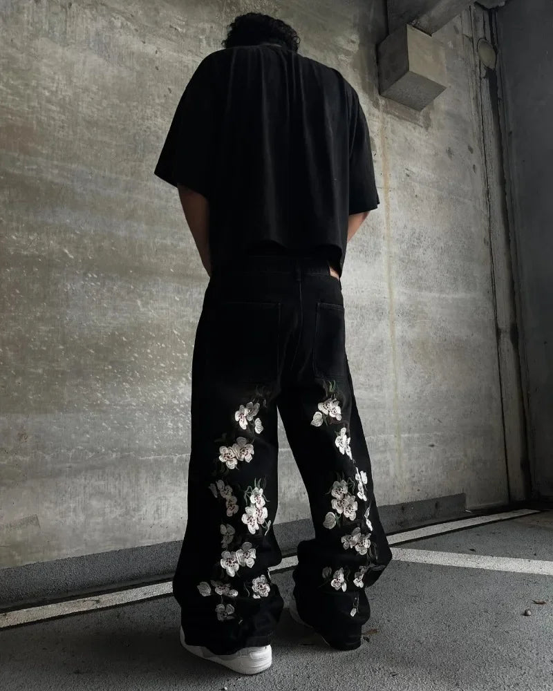 Flower Black Baggy Jean