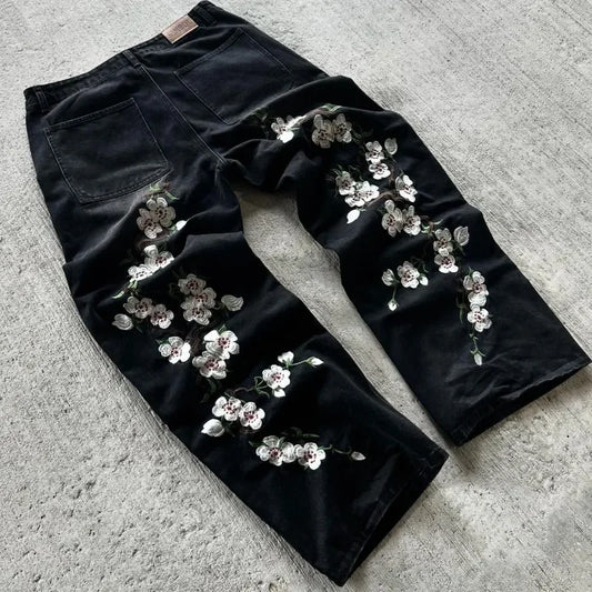 Flower Black Baggy Jean