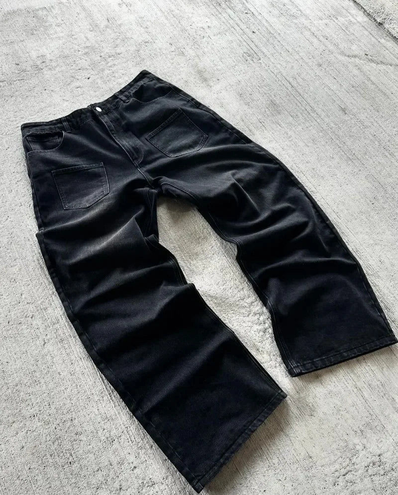 Flower Black Baggy Jean